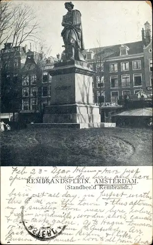 Ak Amsterdam Nordholland Niederlande, Rembrandtplein, Denkmal