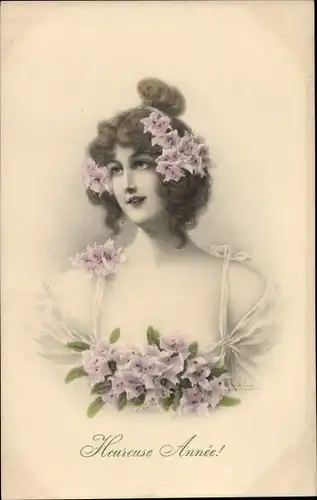 Ak Glückwunsch Neujahr, Junge Frau, Portrait, Munk