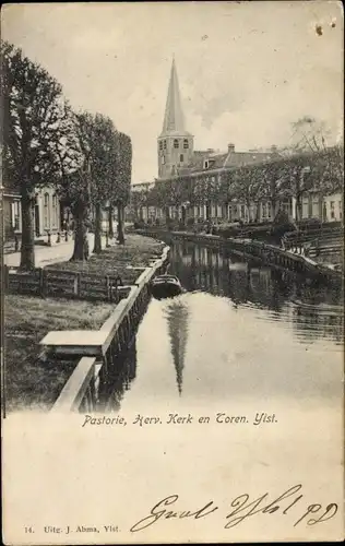 Ak IJlst Ylst Friesland Niederlande, Pastorie, Herv. Kerk en Toren