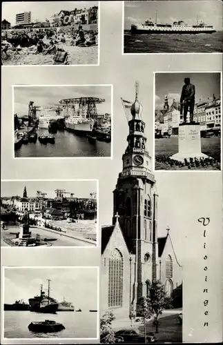 Ak Vlissingen Zeeland Niederlande, Schiffe, Standbild, Hafen, Strand, Turm