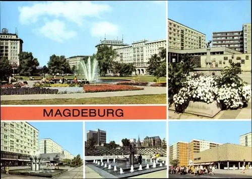Ak Magdeburg an der Elbe, Wilhelm Pleck Allee, Eulenspiegelbrunnen, Karl Marx Straße