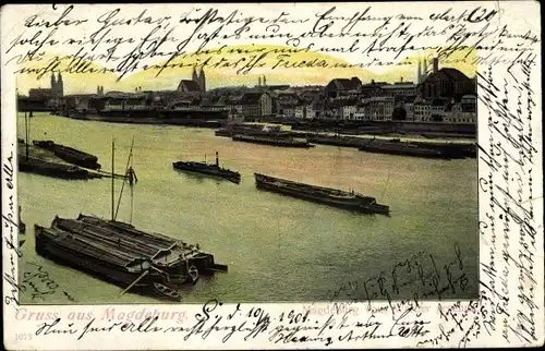 Ak Magdeburg an der Elbe, Panorama, Schiffe