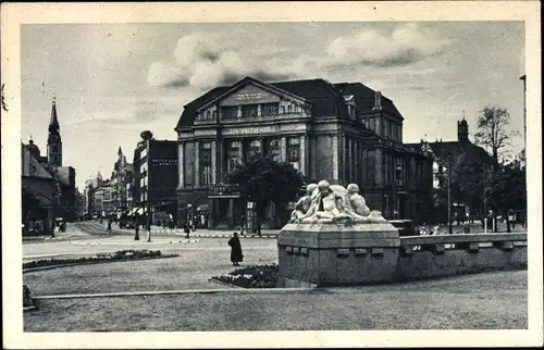 Ak Magdeburg an der Elbe, Zentraltheater, Denkmal, Außenansicht