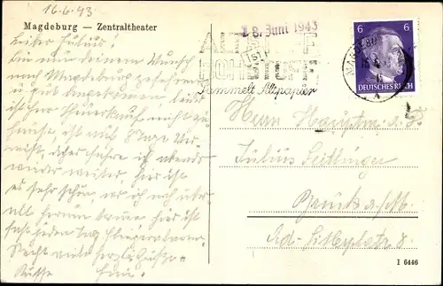 Ak Magdeburg an der Elbe, Zentraltheater, Denkmal, Außenansicht