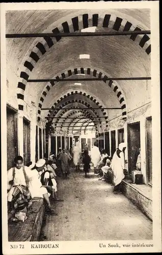 Ak Kairouan Tunesien, Un Souk, vue intérieur, Markthallen