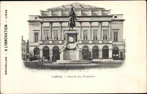Ak Liège Lüttich Wallonien, Place du Theatre, Statue