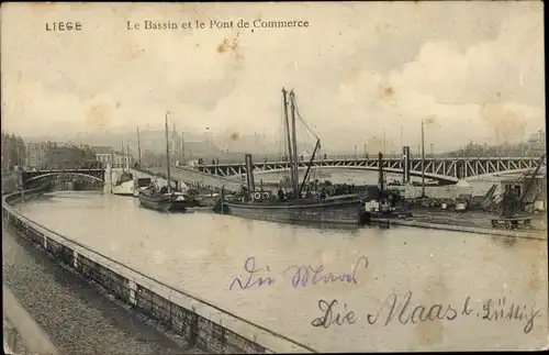 Ak Liège Lüttich Wallonien, Le Bassin et le Pont de Commerce