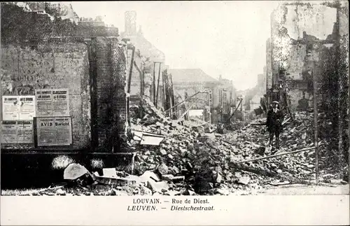 Ak Louvain Leuven Flämisch Brabant, Rue de Diest, Kriegszerstörung