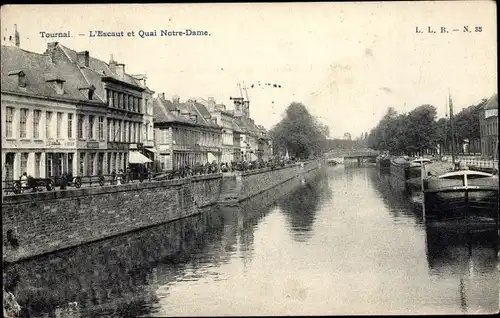 Ak Tournai Wallonien Hennegau, l'Escaut et Quai Notre-Dame