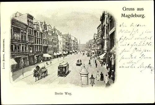 Ak Magdeburg an der Elbe, Breite Weg, Kutsche, Straßenbahn