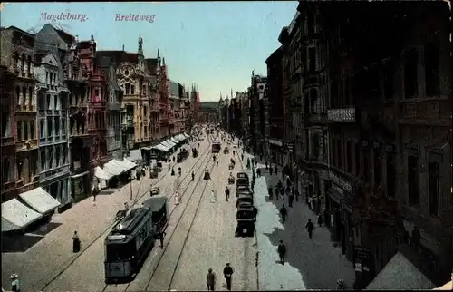Ak Magdeburg in Sachsen Anhalt, Breiteweg, Straßenbahn