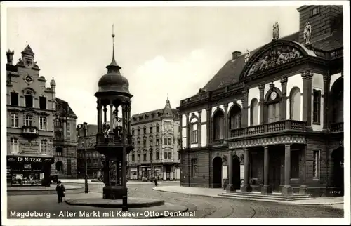 Ak Magdeburg an der Elbe, Alter Markt mit Kaiser Otto Denkmal