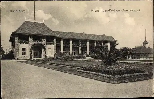 Ak Magdeburg in Sachsen Anhalt, Kronprinzen Pavillon, Rennwiesen