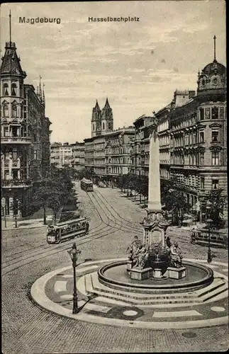 Ak Magdeburg an der Elbe, Hasselbachplatz, Straßenbahn