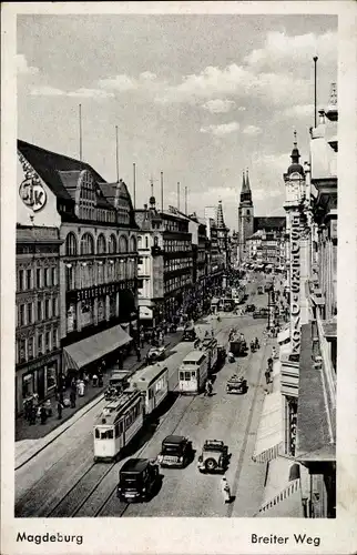 Ak Magdeburg an der Elbe, Breiter Weg, Straßenbahnen, Autos
