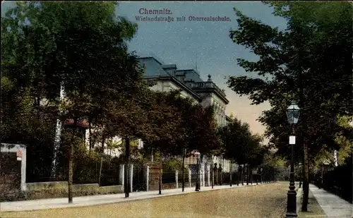 Ak Chemnitz Sachsen, Wielandstraße mit Oberrealschule