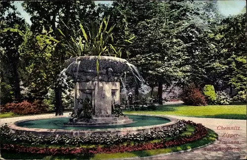 Ak Chemnitz Sachsen, Zipperbrunnen im Schlossgarten