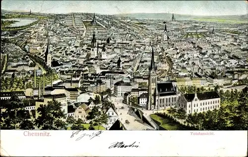 Ak Chemnitz Sachsen, Totalansicht der Stadt, Kirchturm