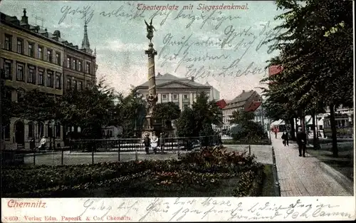 Ak Chemnitz in Sachsen, Theaterplatz mit Siegesdenkmal