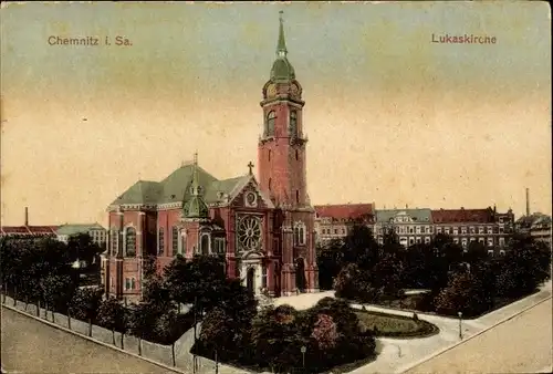 Ak Chemnitz Sachsen, Lukaskirche, Außenansicht