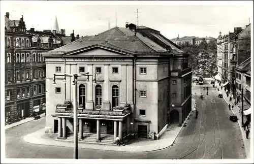 Ak Chemnitz, Schauspielhaus, Außenansicht, Straßenbahn
