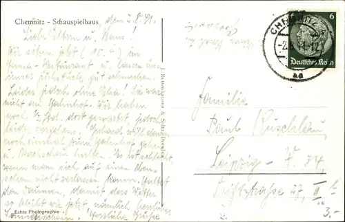 Ak Chemnitz, Schauspielhaus, Außenansicht, Straßenbahn