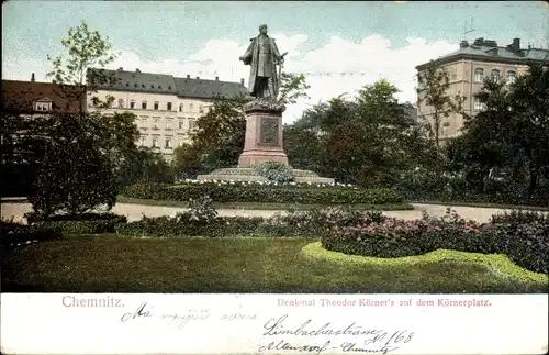 Ak Chemnitz, Denkmal Theodor Körner, Körnerplatz