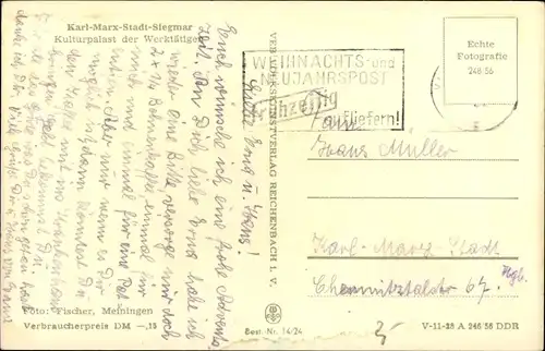 Ak Karl Marx Stadt Chemnitz Sachsen, Kulturpalast der Werktätigen, Außenansicht