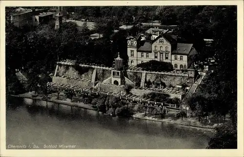 Ak Chemnitz Sachsen, Schloss Miramar, Außenansicht, Garten Terrassenlokal