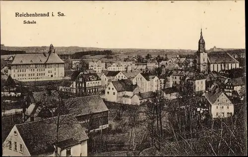 Ak Reichenbrand Chemnitz in Sachsen, Teilansicht, Schule, Kirchturm