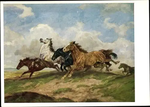 Künstler Ak Roloff, Otto, Laufende Herde, Pferde