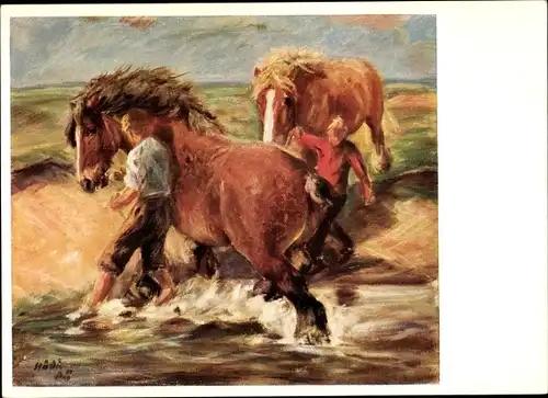 Künstler Ak Düllberg, Heinz, Ein starker Bursche, Pferd