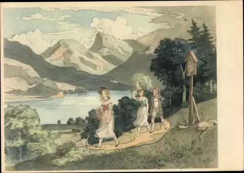 Künstler Ak Richter, Adrian Ludwig, Alpenlandschaft mit See