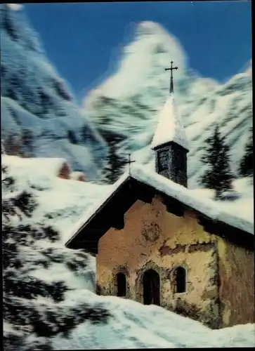 3 D Ak Frohe Weihnachten, Kirche in den Alpen