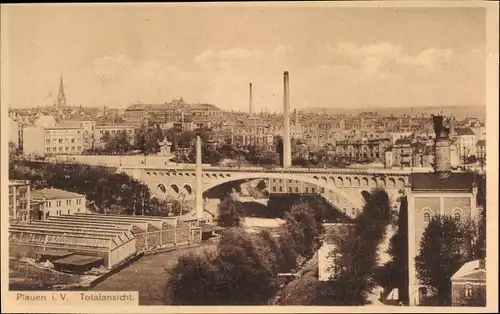Ak Plauen im Vogtland, Totalansicht, Brücke
