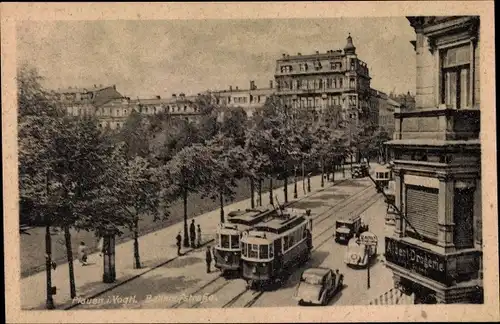 Ak Plauen im Vogtland, Bahnhofsstraße, Straßenbahnen