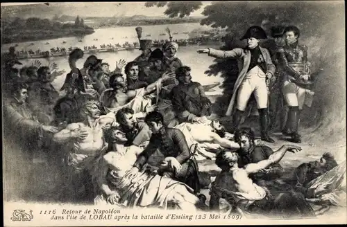 Künstler Ak Meynier, Retour de Napoleon dans l'Ile de Lobau apres la Bataille d'Essling 1809