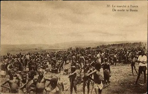 Ak Le marche a Bunia, Marktplatz, Einheimische, Afrikaner