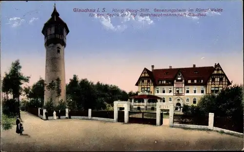 Ak Glauchau in Sachsen, König Georg Stift, Genesungsheim im Rümpfwalde, Turm