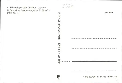 Ak Schmalspurbahn Putbus Göhren, Personenzug 99 4632 fährt in den Bahnhof Binz Ost ein