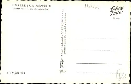 Ak Deutsche Bundeswehr, Panzer M 47 im Herbstmanöver