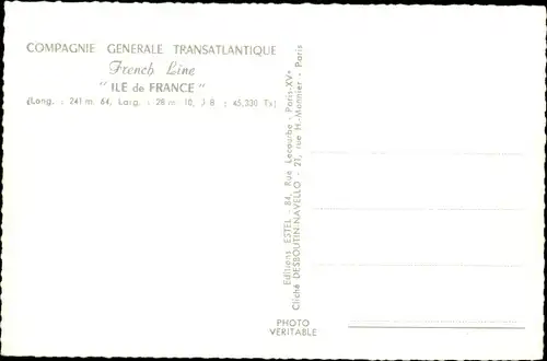 Ak Passagierschiff Ile de France, French Line