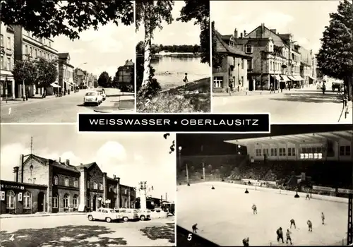Ak Weißwasser in der Oberlausitz, Bautzener Straße, Kunsteis Stadion Wilhelm Pieck, Eishockeyspiel