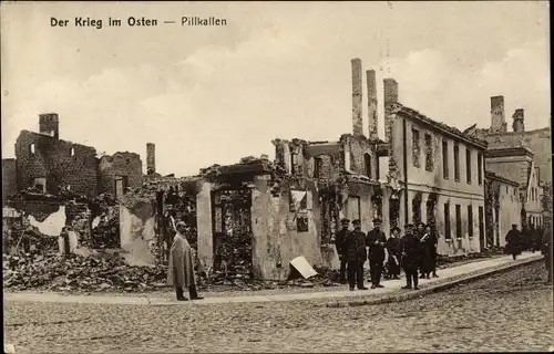 Ak Dobrowolsk Pillkallen Ostpreußen, Kriegszerstörung 1. WK
