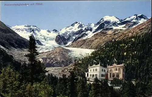 Ak Pontresina Kanton Graubünden Schweiz, Morteratsch Gletscher mit Hotel