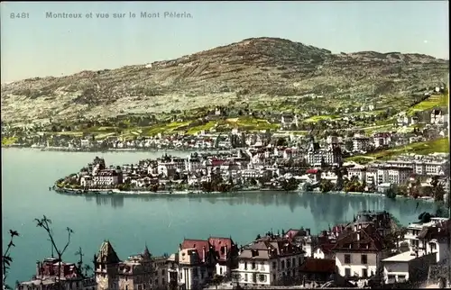Ak Montreux Kanton Waadt Schweiz, Gesamtansicht mit Mont Pélerin