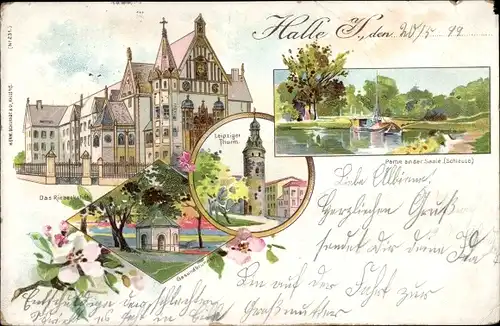 Litho Halle an der Saale, Schleuse, Riebeckstift, Gesundbrunnen, Leipziger Turm