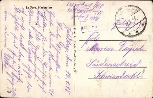 Ak La Fère Aisne, Marktplatz
