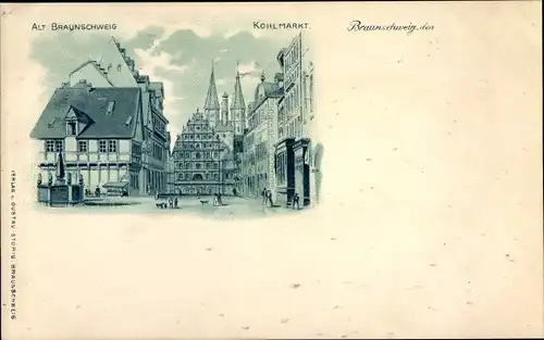 Litho Braunschweig, Kohlmarkt, Brunnen