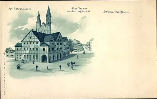 Litho Braunschweig, Altes Theater auf dem Hagenmarkt